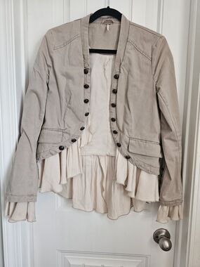 Free People Women’s Ruffles Romance Jacket in natural beige